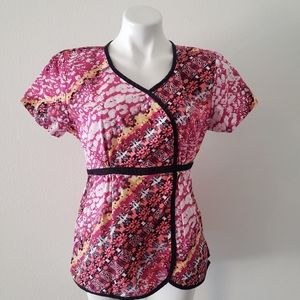 Los Angeles Rose Womens Scrub Top Size Medium Floral Nurse